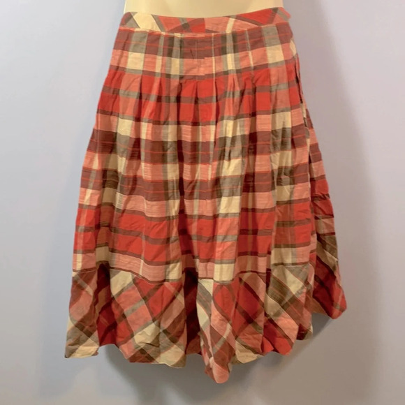 Talbots size 2 red brown cream plaid apple picking light skirt A line pleated - Picture 1 of 9